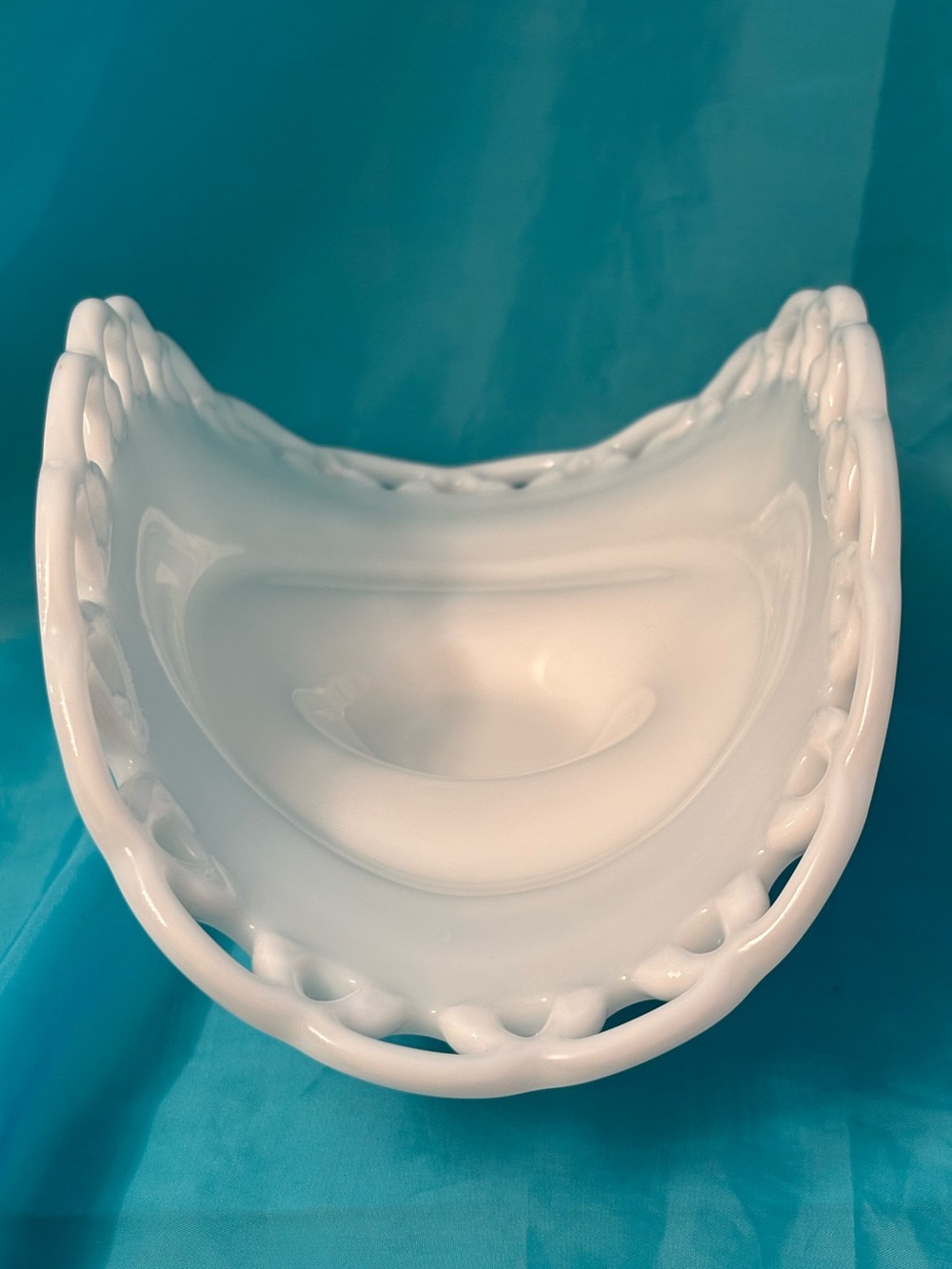 Vintage Milk Glass Reticulated Pedestal Bowl – 8.75" Lace Edge - Picture 7 of 12